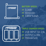 DJI AB1 and DJI OSMO Action Camera Battery (2-Pack) and Triple Charger by Wasabi Power