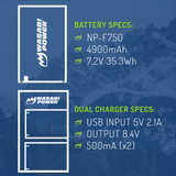 Sony NP-F730, NP-F750, NP-F760, NP-F770 (L Series) Battery (2-Pack) and Dual Charger by Wasabi Power