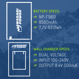 Sony NP-F950, NP-F960, NP-F970, NP-F975 (L Series) Battery (2-Pack) and Charger by Wasabi Power