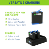 GoPro HERO8 Battery (3-Pack) and Triple Charger Compatible with HERO7 Black, HERO6, HERO5 by Wasabi Power