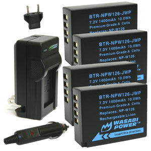 Wasabi Power Battery (4-Pack) and Charger for Fujifilm NP-W126, NP-W126S