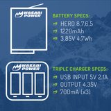 GoPro HERO8 Battery (3-Pack) and Triple Charger Compatible with HERO7 Black, HERO6, HERO5 by Wasabi Power