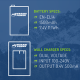 Nikon EN-EL14, EN-EL14a Battery (2-Pack) and Charger by Wasabi Power