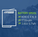 GoPro HERO12, HERO11, HERO10, HERO9 Black Battery (2-Pack) and Triple Charger by Wasabi Power