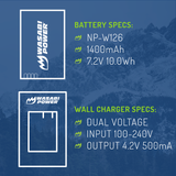 Wasabi Power Battery (4-Pack) and Charger for Fujifilm NP-W126, NP-W126S