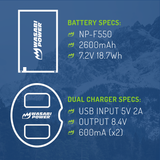 Sony NP-F330, NP-F530, NP-F550, NP-F570 (L Series) Battery (2-Pack) and Dual Charger by Wasabi Power