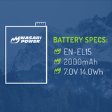 Nikon EN-EL15, EN-EL15a, EN-EL15b, EN-EL15c Battery (2-Pack) by Wasabi Power