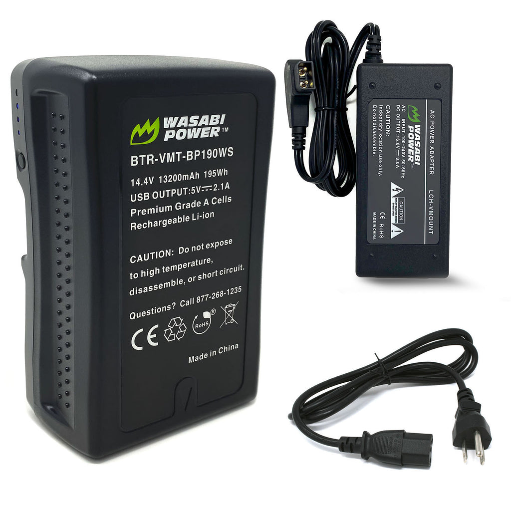 V-Mount Battery (, 13200mAh, 195Wh) and V-Mount Battery Charger w –  Wasabi Power